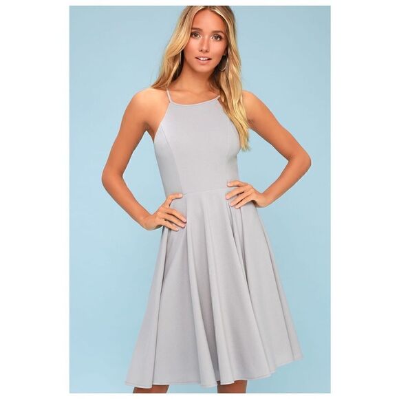 NWT Lulu’s Irresistible Charm Grey Fit & Flare MIDI A-Line Dress - Picture 4 of 5